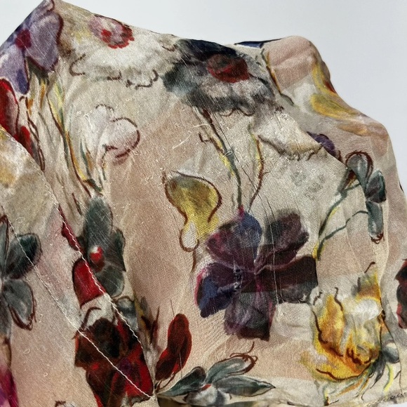 EUC - D&G Romantic Richly Colored Semi Sheer Floral Short Sleeve Ruffled Blouse - Picture 5 of 7